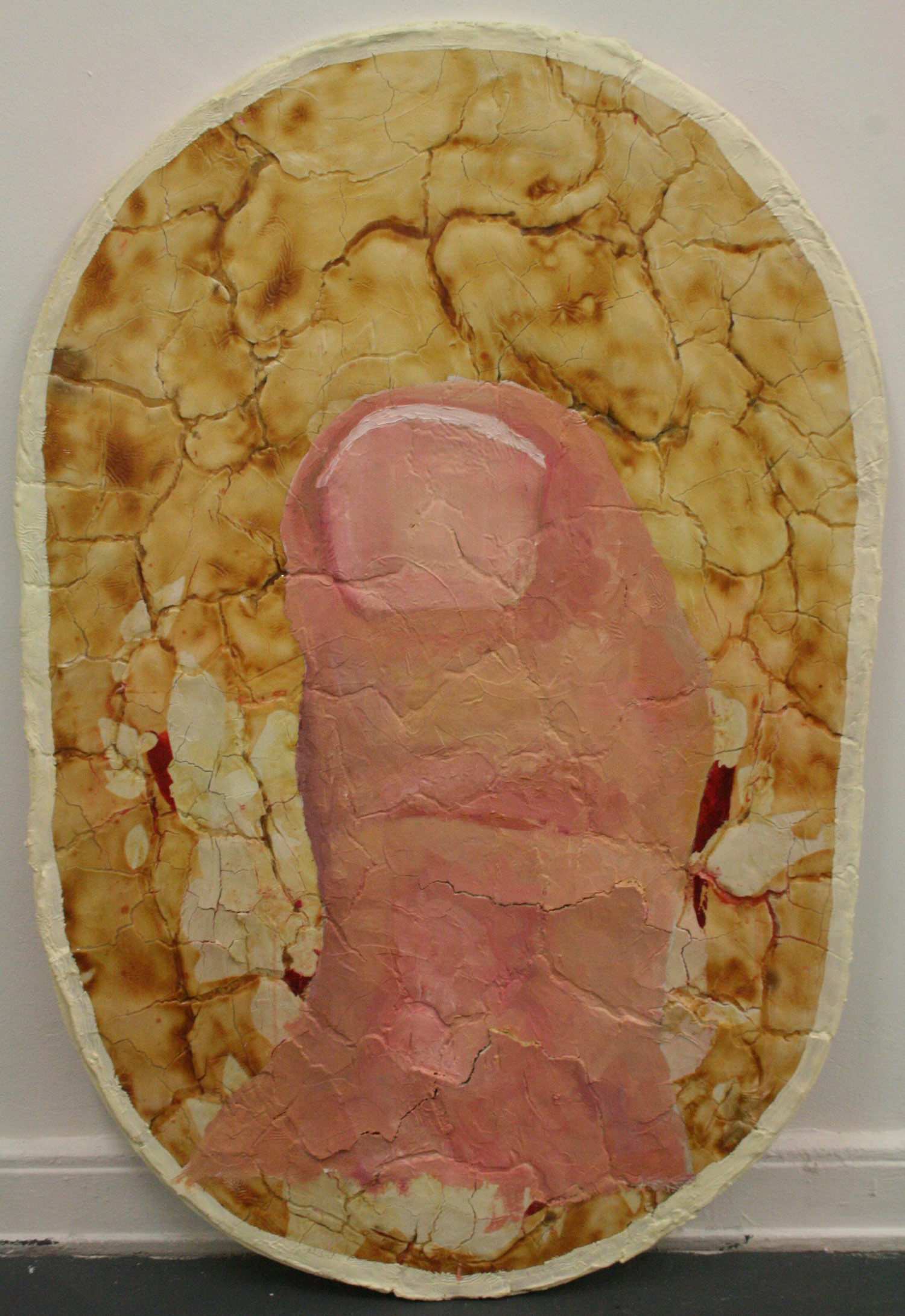 Laura Link . ohne Titel 2012 . Ölfarbe, Klarlack, Salzteig, Holz . 140 x 95