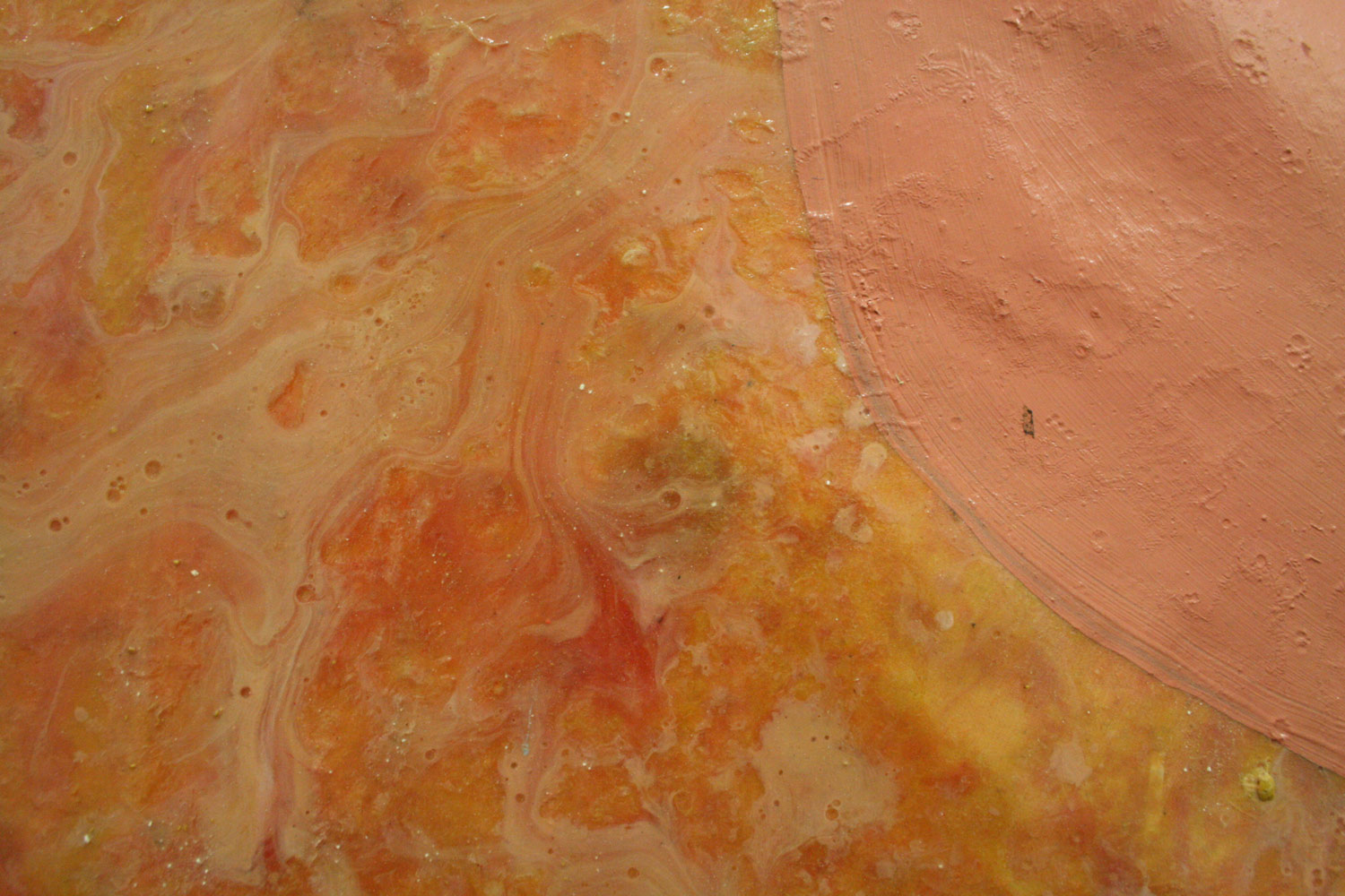Laura Link . ohne Titel . 2012 . Ölfarbe, Pigmente, Knochenleim, Leinwand, Holz, Schaumstoff . 150 x 150 . Detailansicht