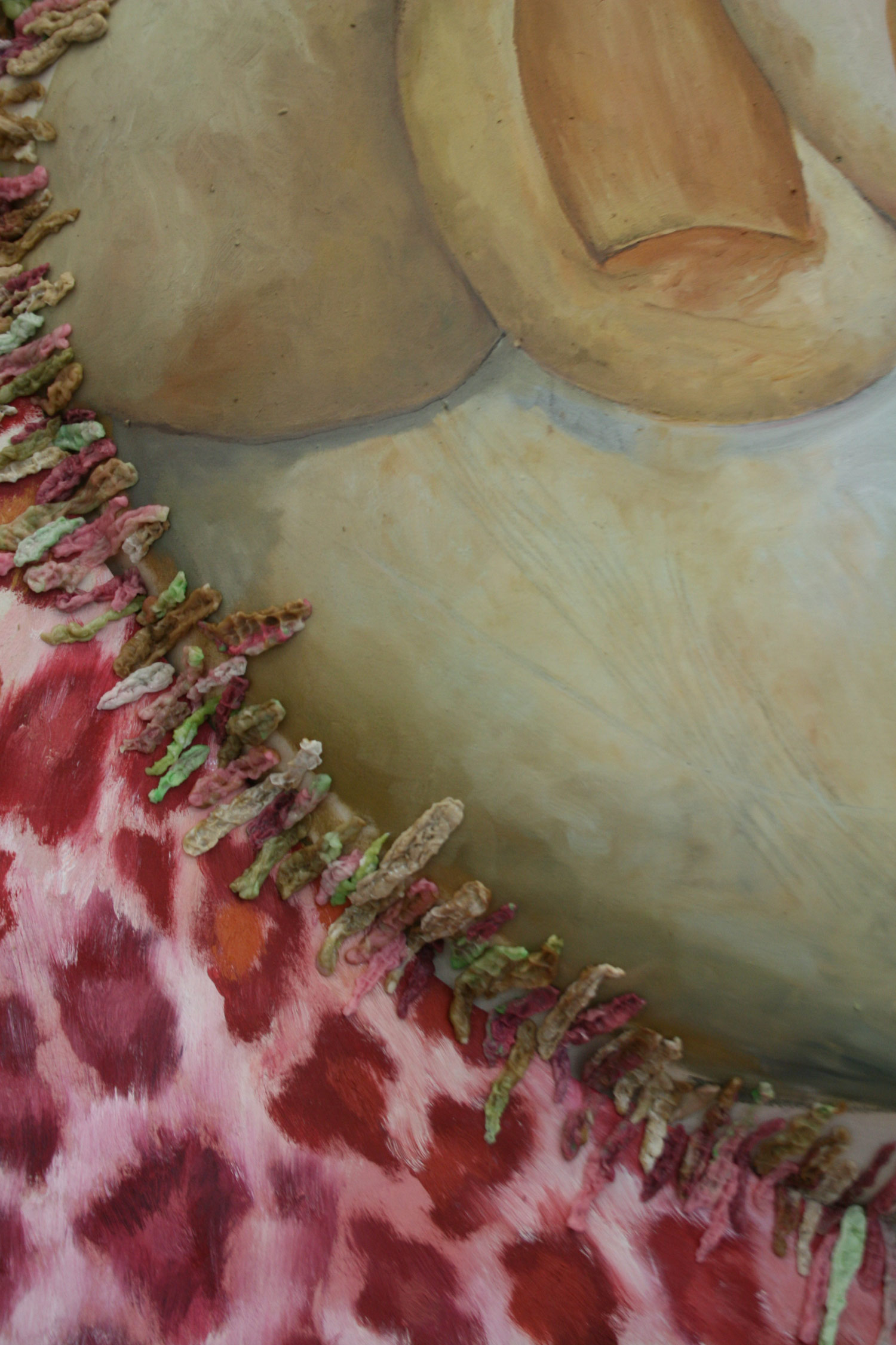 Laura Link . ohne Titel . 2013 . Ölfarbe, Kaugumi, Schaumstoff, Leinwand . 270 x 175 . Detailansicht